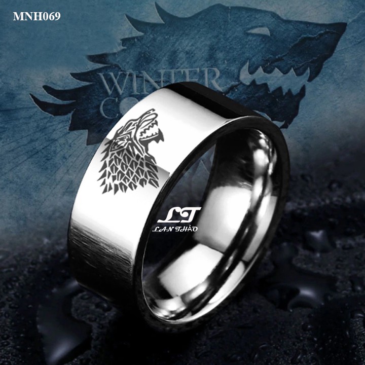 Nhẫn nam 8li khắc hình sói Viking cá tính Không đen không gỉ sét MNH069