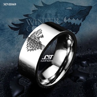 Nhẫn nam 8li khắc hình sói Viking cá tính Không đen không gỉ sét MNH069