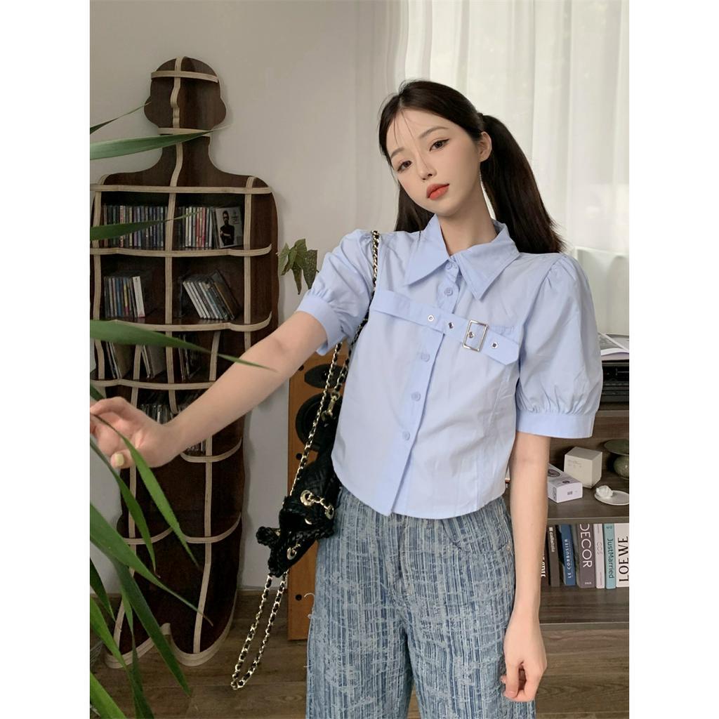 「 WELOVE1 」Áo Sơ Mi Ngắn Tay Phồng Cổ Bẻ 5 Màu Sắc Thời Trang Mùa Hè Dành Cho Nữ