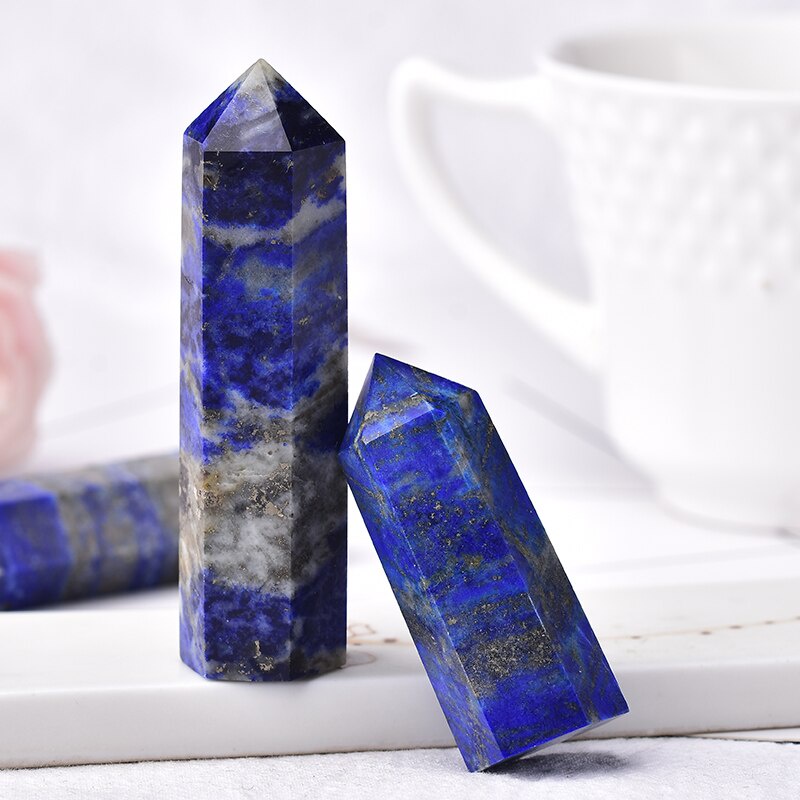 1 Đá Tinh Thể Thạch Anh Lapis Lazuli Tự Nhiên Hình Trụ Lục Giác Dùng Để Trang Trí Nhà