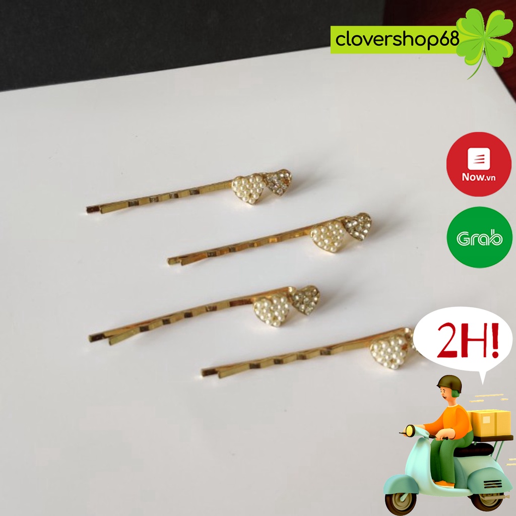 Ghim cài tóc hình 2 trái tim - Kẹp tóc mạ vàng phong cách Hàn Quốc Clovershop68