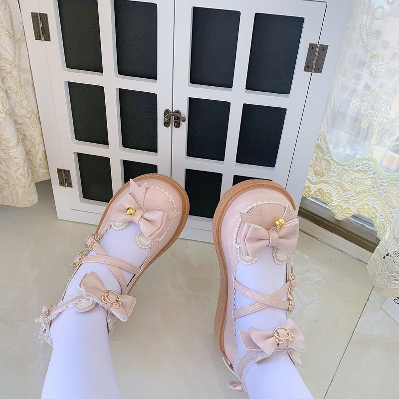 Giày Da Mũi Tròn Màu Đỏ Rượu Vang Phong Cách lolita Nhật Bản Dễ Phối Đồ Cho Nữ