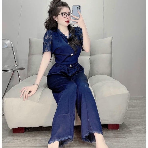 Đồ bộ nữ, set đồ bộ pijama lụa latin quần dài tay ngắn phối ren bo thun sau lưng, đồ bộ mặc nhà nữ, quần áo nữ