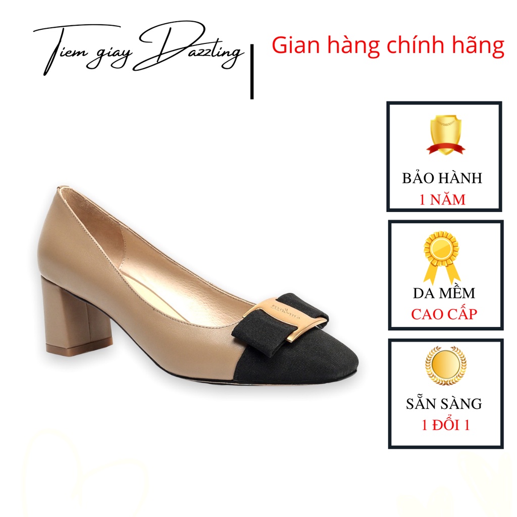Giày cao gót 5p nữ đế vuông mũi vuông phối màu Sal thời trang công sở đẹp cao cấp -tiemgiaydazzling DA651