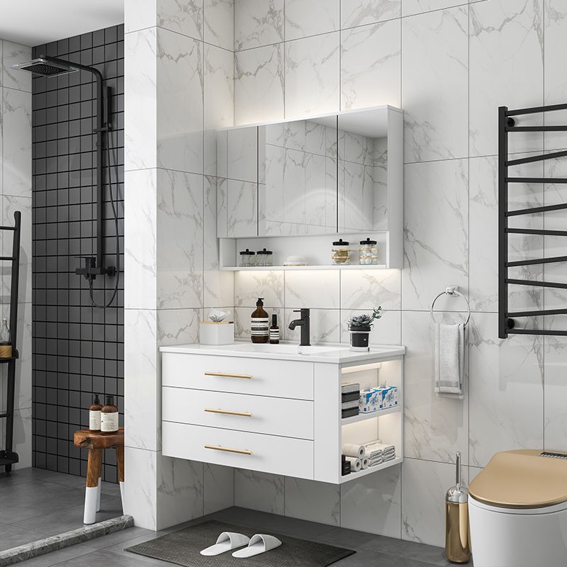 Hiện đại và đơn giản kết hợp tủ phòng tắm bằng gỗ nguyên khối giản, Chậu rửa bàn trang điểm đặt sàn kiểu Bắc Âu ch | BigBuy360 - bigbuy360.vn