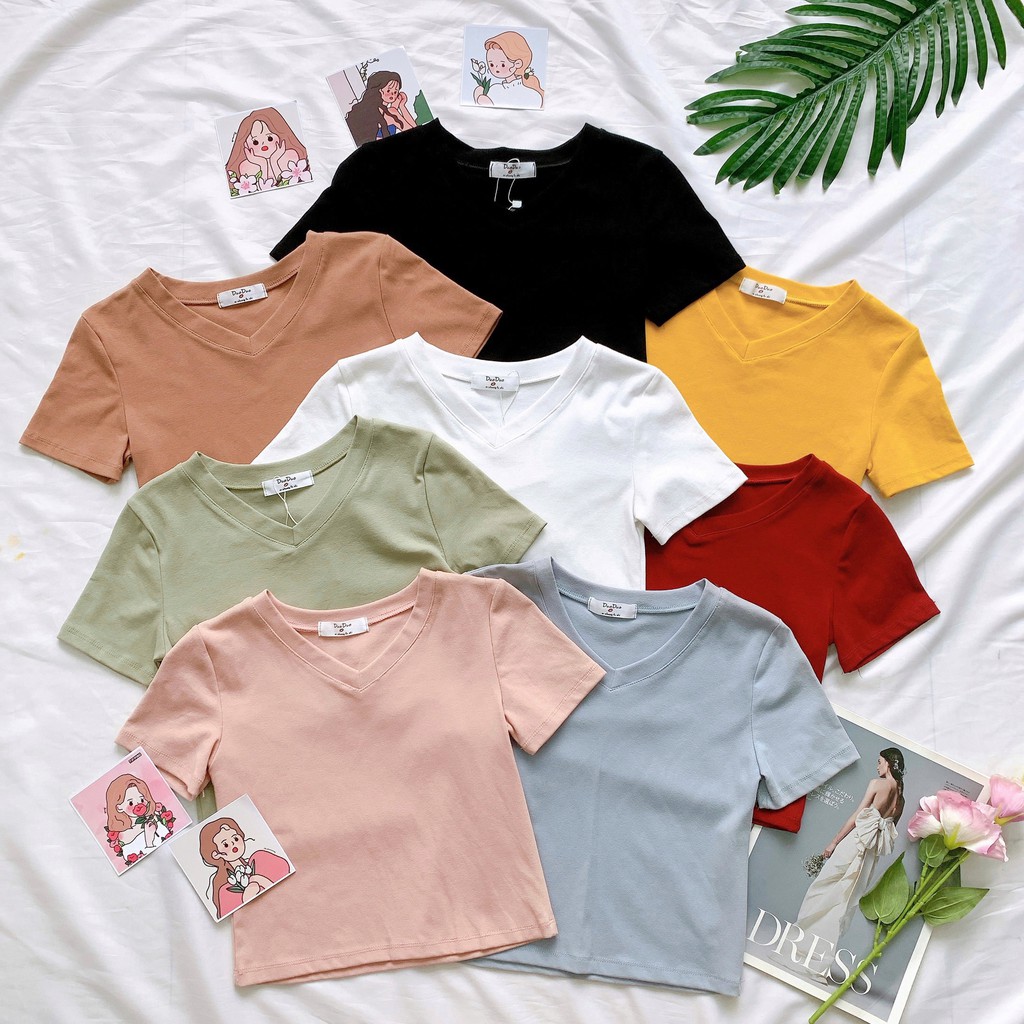áo phông nữ_Croptop trơn, cổ tim, Croptop chữ, chính hiệu Quảng Châu, từ Shop An Nhiên_Chợ Ninh Hiệp_Gia Lâm_Hà Nội