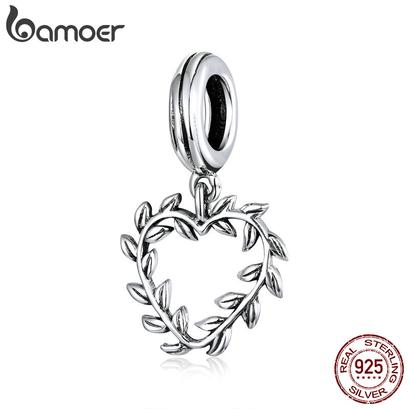 Mặt Trang Sức BAMOER SCC1520 Bằng Bạc 925 Hình Dáng Trái Tim Đính Lá Độc Đáo
