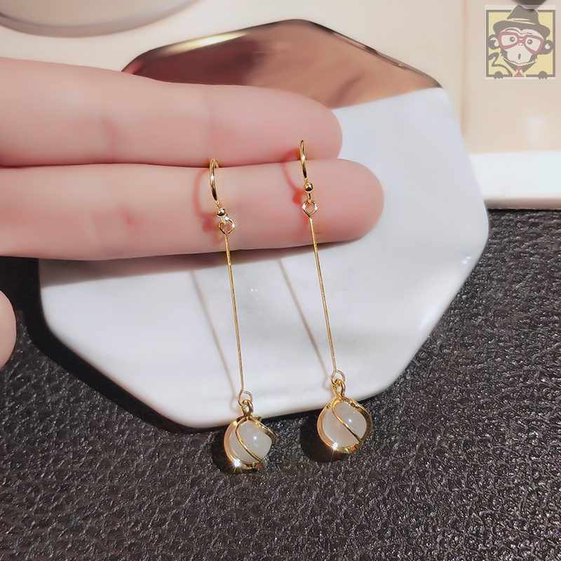 Hoa Tai Dáng Dài Phối Đá Opal Thời Trang Mới Cho Nữ