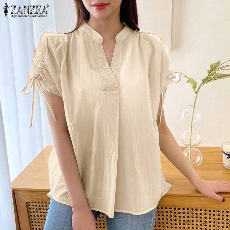 Zanzea Áo Tay Ngắn Cổ Chữ V Phong Cách Hàn Quốc Thời Trang Cho Nữ