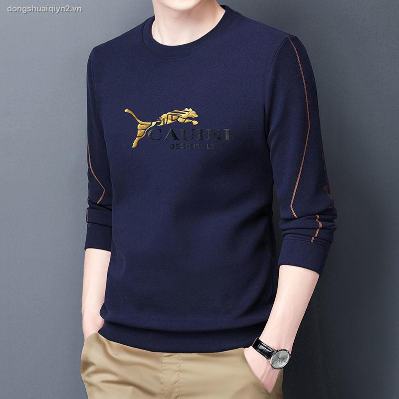 Áo thun cotton mỏng tay dài cổ tròn in họa tiết phong cách xuân thu cao cấp cá tính dành cho nam trung niên