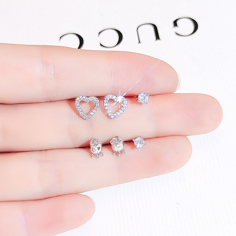 [Jiudolan] Set 6 Khuyên Tai Bạc Sterling Hình Hoa Hồng Tình Yêu Thời Trang Phổ Biến ins Cho Nữ