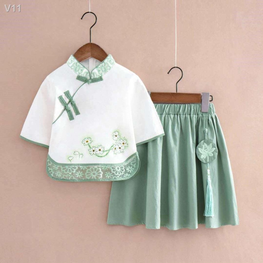 ☋✗✌Váy cho bé gái, kiểu mới, trung quốc, áo hai dây, phù hợp với nhà Đường, vest Hanfu cổ, sườn xám trẻ em