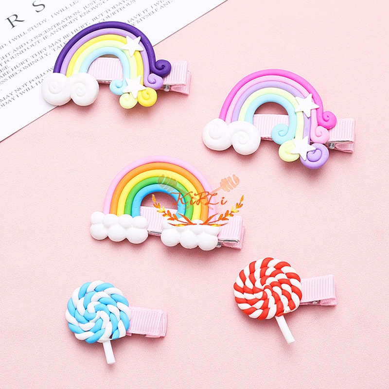 Kẹp Tóc Hình Nơ Màu Sắc Cầu Vồng Xinh Xắn Cho Bé Gái