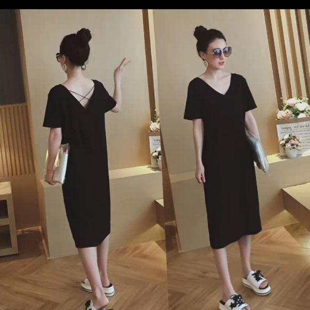 Đầm suông váy suông oversize cổ tim đan dây | BigBuy360 - bigbuy360.vn