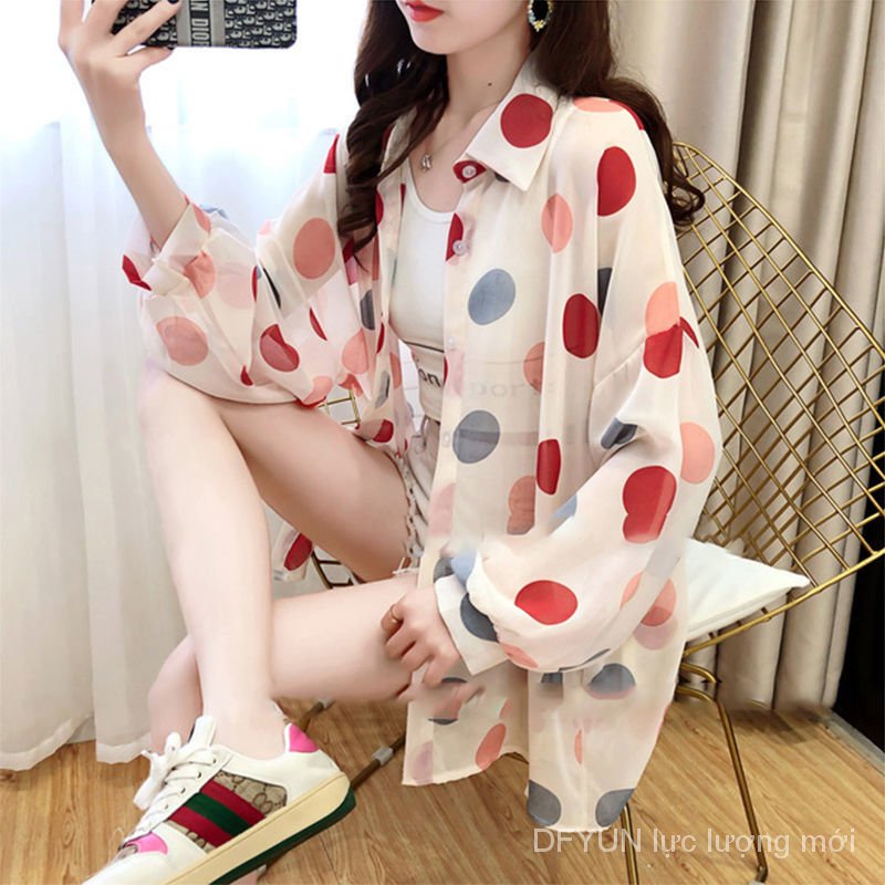 Áo Sơ Mi Chiffon Chống Nắng Họa Tiết Chấm Bi Thời Trang Mùa Hè Cho Nữ | BigBuy360 - bigbuy360.vn