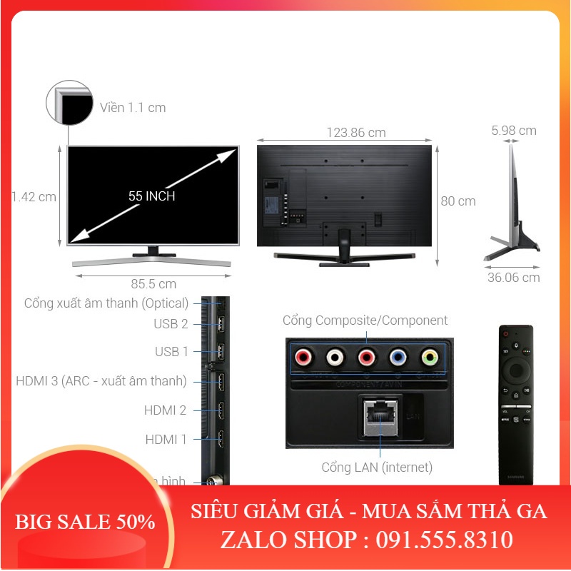 SALE - Smart Tivi Samsung 4K 55 inch UA55RU7400 _ Đơn hàng trên 5TR liên hệ shop để nhận kèm quà tặng