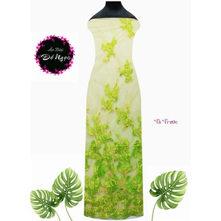 Vải áo dài cưới ren vàng 4 tà kết hoa sang trọng Mã B39