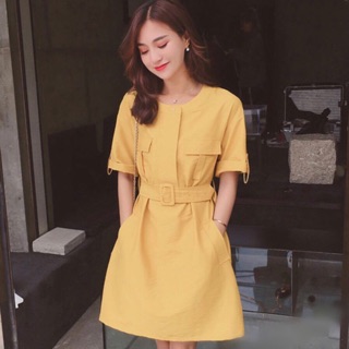 Đầm vàng cam kèm belt v2