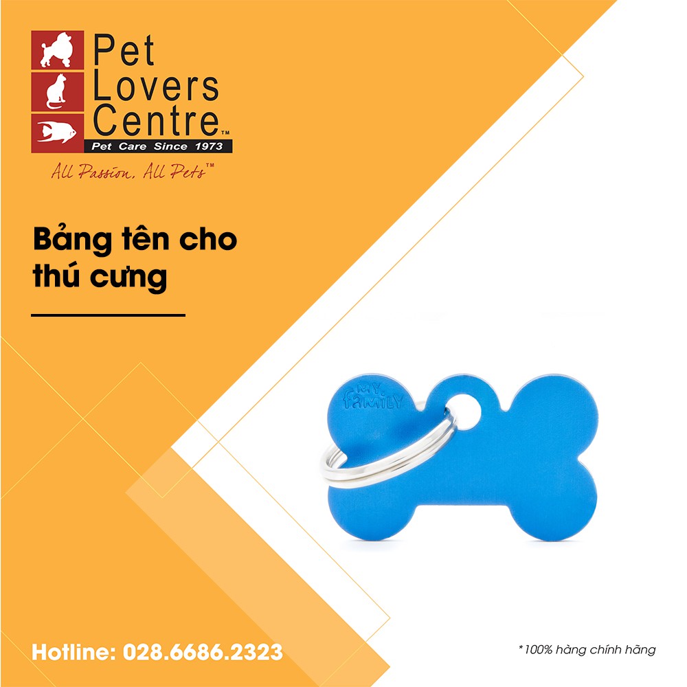 [Xuất xứ Ý] Bảng tên chó mèo khắc nội dung theo yêu cầu / Pet tag BONE (BLU) (SML)