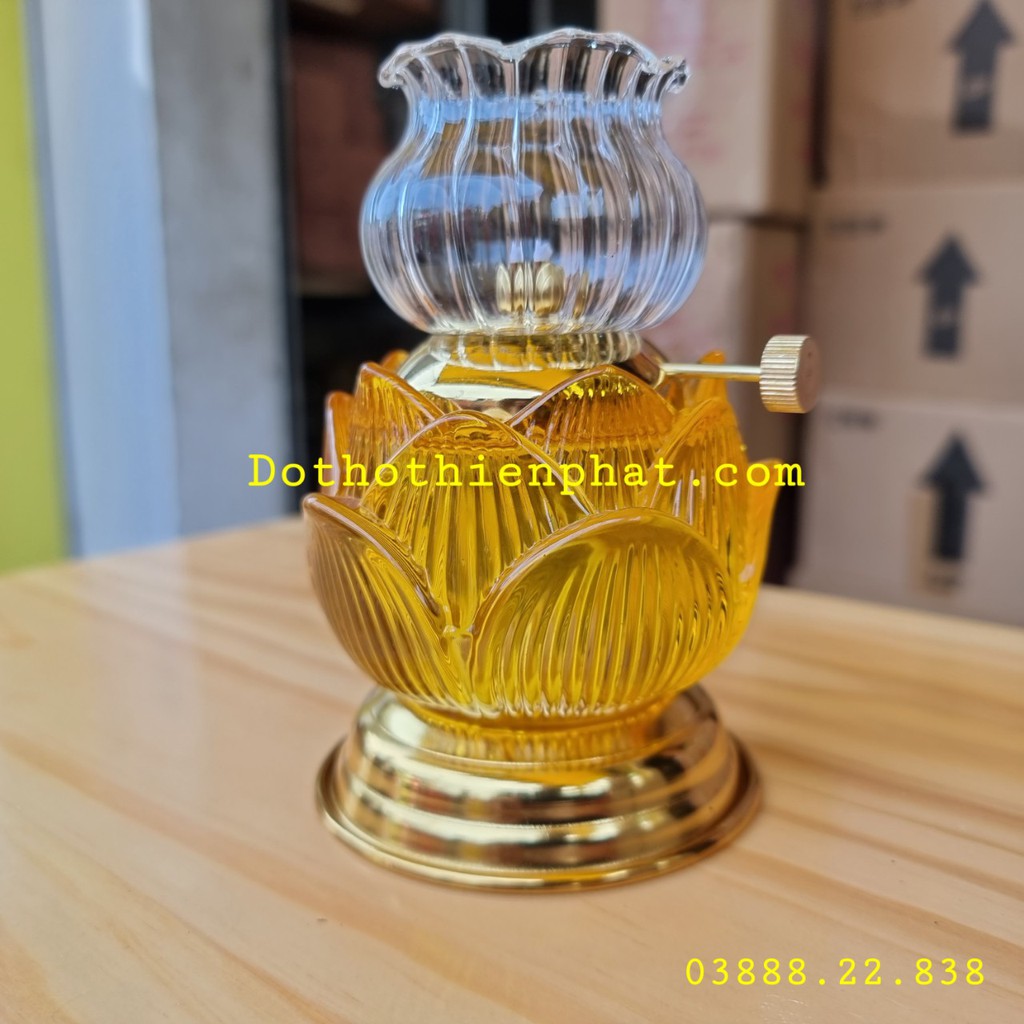 Đèn thờ đốt dầu lưu ly cát tường cao 14cm mẫu đẹp
