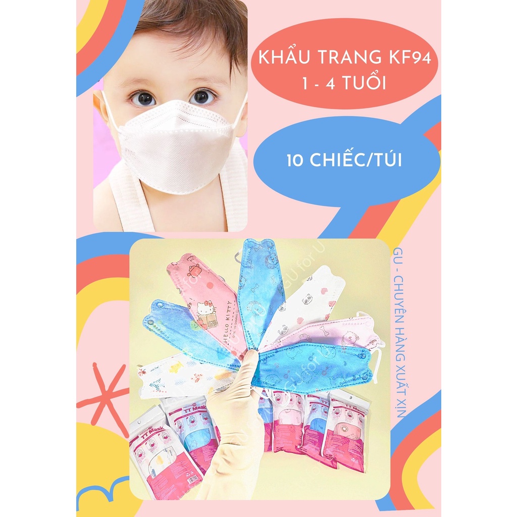 Túi 10 Khẩu trang trẻ em 1-4 tuổi KF94 kháng khuẩn 4 lớp Chính hãng Công ty