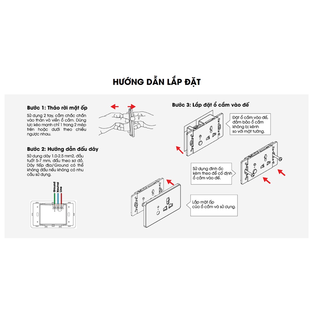 Ổ cắm âm tường chống giật Rạng Đông OCAT01 1C/16A phù hợp với hầu hết các loại phích cắm, có chân nối đất, đa năng