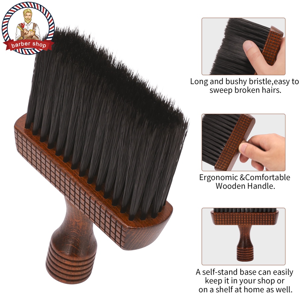 Cọ Phủi Tóc Cổ Cắt Tóc Tay Cầm Gỗ Mềm Mại Dành Cho Thợ Cắt Tóc