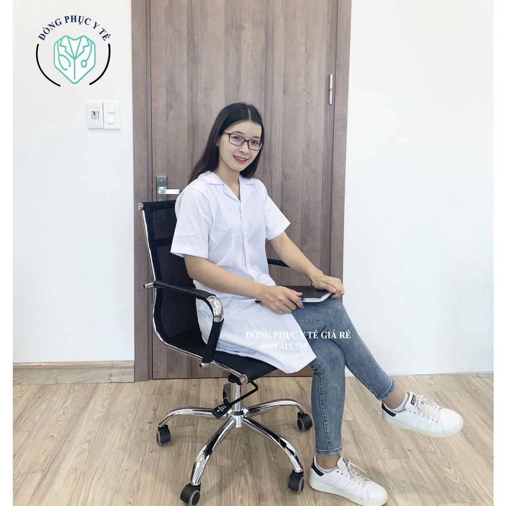 Áo Blouse Điều Dưỡng, Y Tá Nam Nữ Dáng Dài Vải Lon Nhật