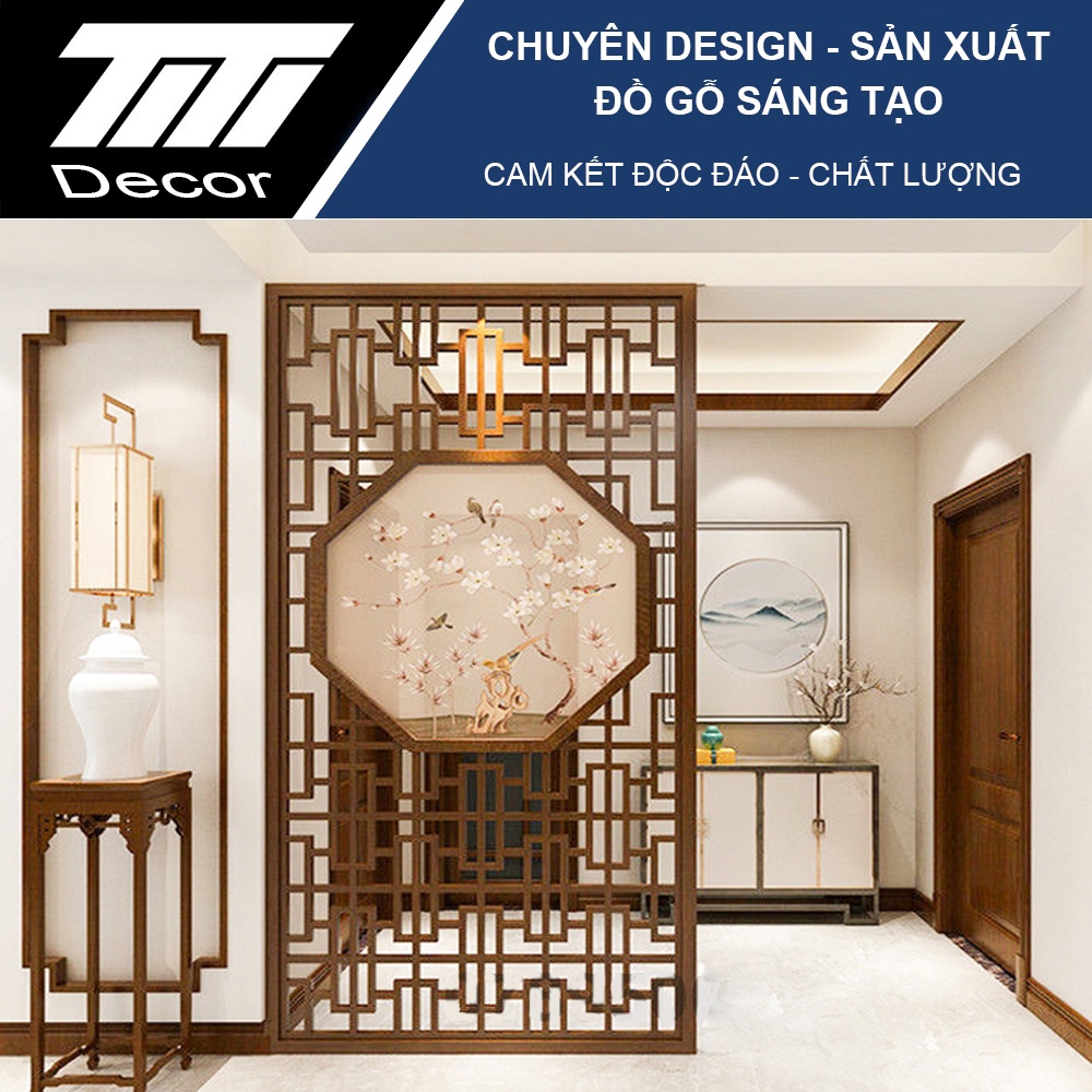 Vách ngăn CNC trang trí phòng khách bằng gỗ cao cấp, kiểu dáng hiện đại, tinh tế