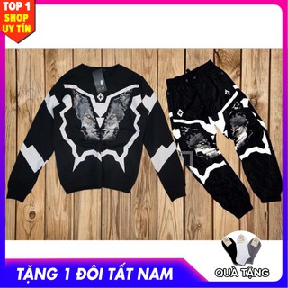 BỘ NỈ NAM,BỘ QUẦN ÁO THU ĐÔNG THỂ THAO CHẤT NỈ NGOẠI CAO CẤP IN HÌNH ĐẦU SÓI B064 (FREESHIP+TẶNG TẤT) D