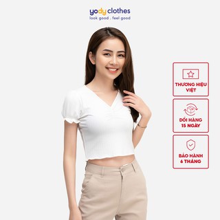 Áo thun nữ YODY croptop cổ tim ngắn tay TSN3932