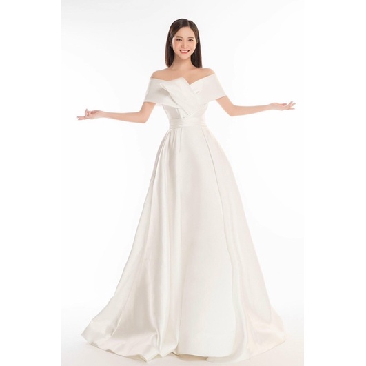 ĐẦM CÔ DÂU BẸT VAI  XẾP LY BO EO full size S/M/L/XL ( ẢNH VÀ VIDEO DO CHỦ SHOP TỰ CHỤP 10000%)