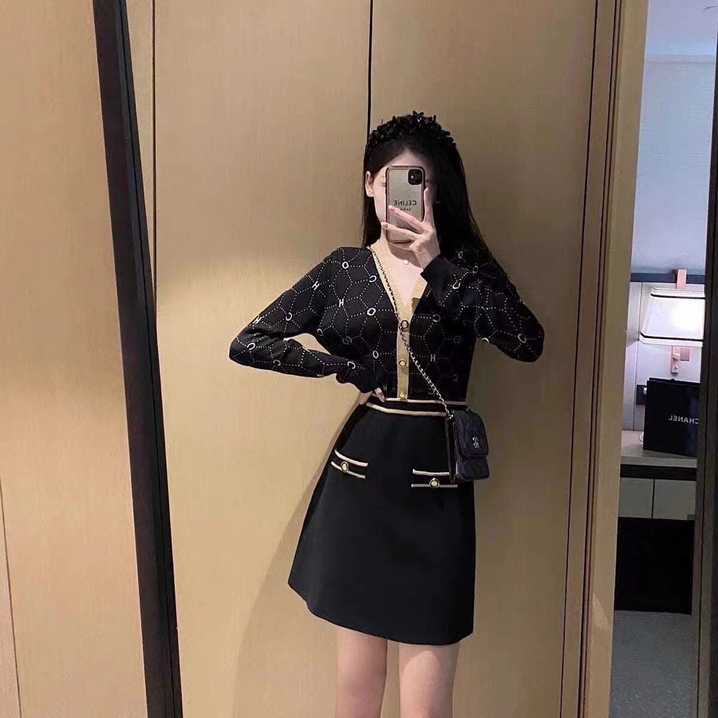 Đầm sweater Đen Dệt Kim Ôm Eo Kiểu Pháp Thời Trang Mùa Đông 2022 Cho Nữ