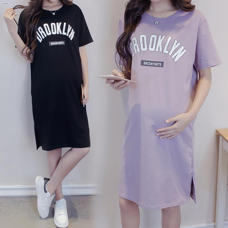 ↂ◎Bà bầu áo thun ngắn tay mùa xuân hè 2021 cotton mới size lớn đầm suông dài hàn quốc