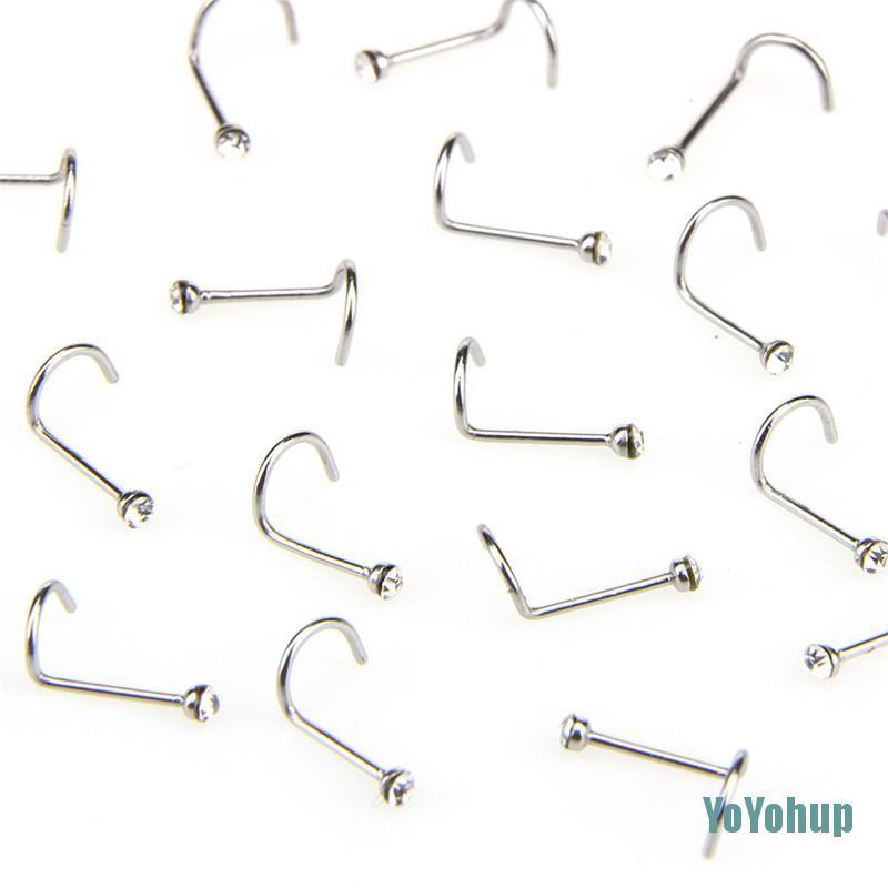 Set 20 Khuyên Mũi Bằng Thép Không Gỉ Đính Đá Pha Lê Thời Trang