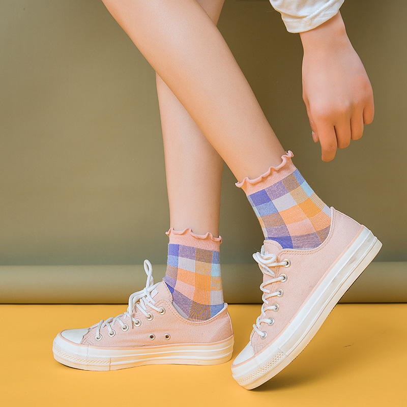 Plaid Ruffles Sweet Girls Ankle Socks Fashion Cotton Checked Women Cozy Hosiery Cute Japanese Female Crew Socks