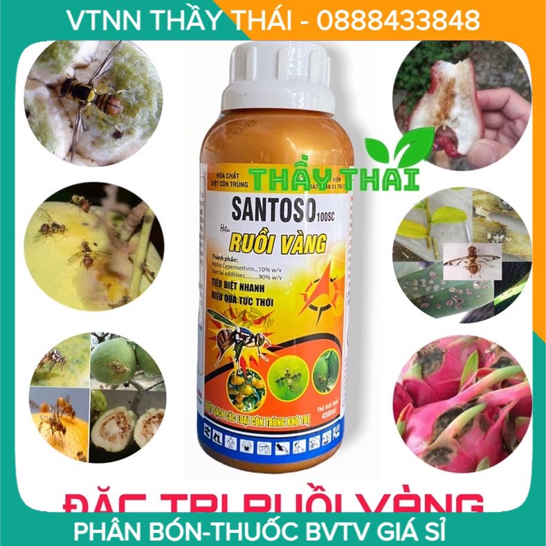 Ruồi vàng Santoso 100SC; Fennaco 110SC chai 450ml diệt ruồi vàng đục trái,ruồi chích quả