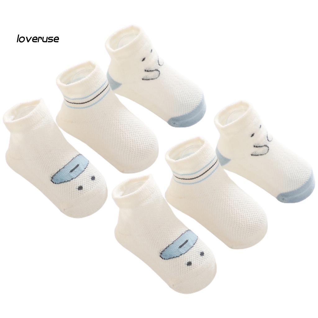 Set 3 Đôi Tất Chống Trượt Thoáng Khí In Họa Tiết Xinh Xắn Cho Bé