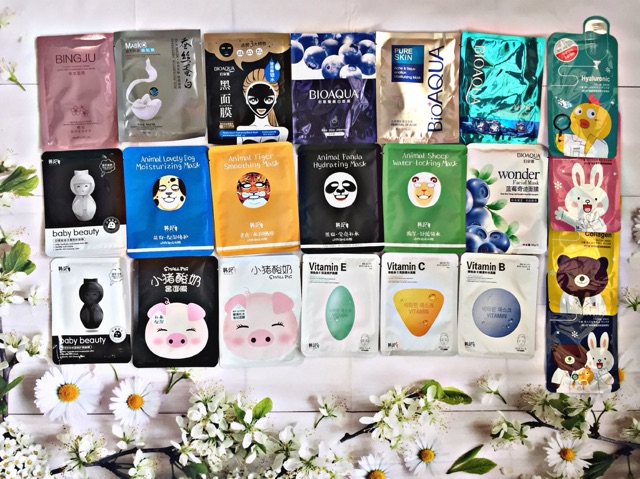 Mix 50 mask đủ loại dưỡng trắng , dưỡng ẩm , thải độc tố , se lỗ chân lông ... ( nội địa Trung )