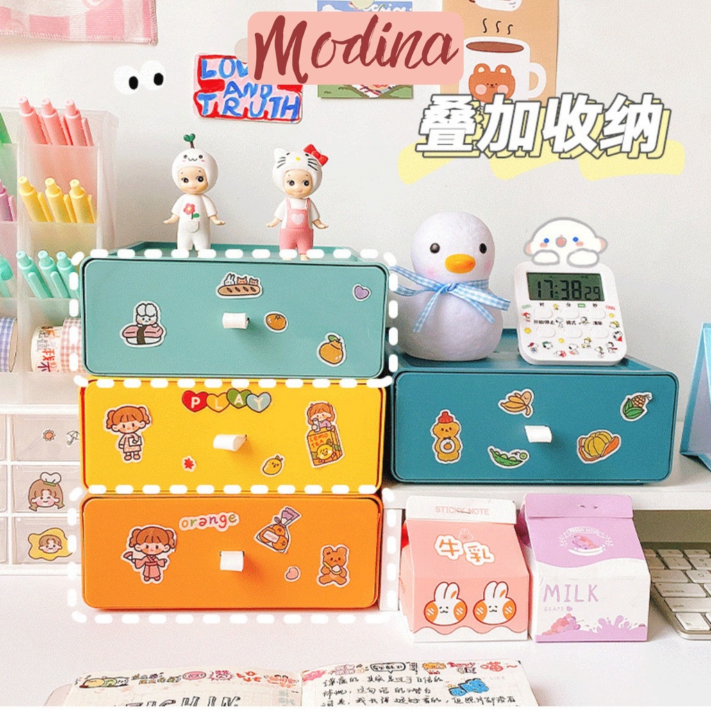 Tủ mini để bàn nhựa MODINA bền đẹp, kệ ngăn kéo 1 ngăn màu morandi