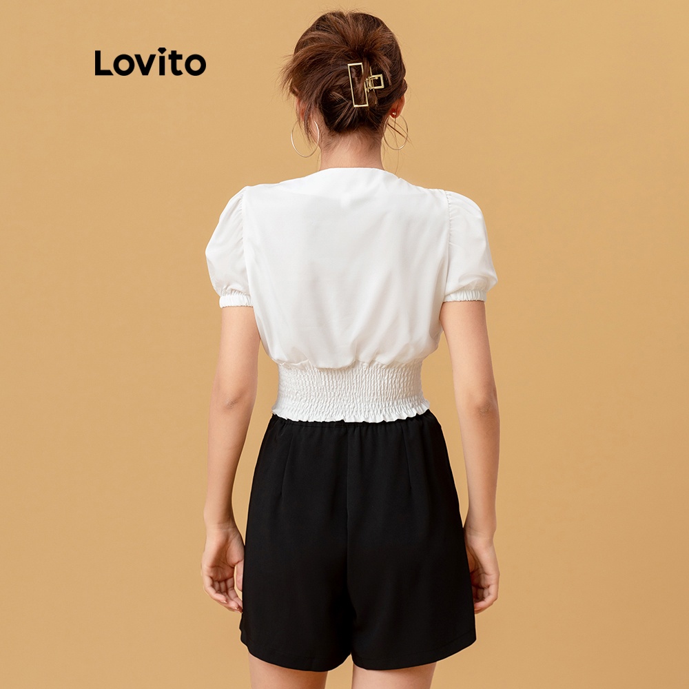 Áo kiểu Lovito tay phồng thời trang cho nữ L05279 (Màu trắng / Màu đen) | BigBuy360 - bigbuy360.vn