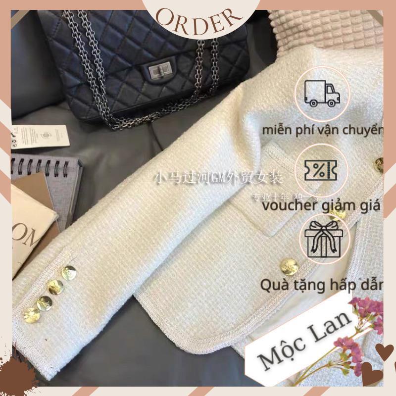 (MộcLan ORDER) Áo dạ mỏng hai màu đen trắng đính cúc đẹp | BigBuy360 - bigbuy360.vn