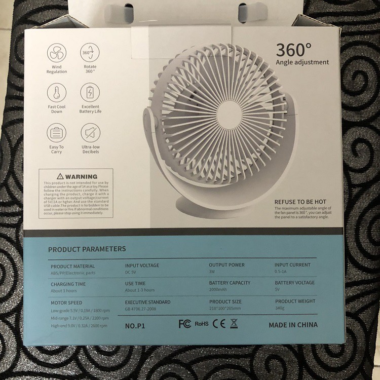 Quạt Để Bàn 20cm Siêu Đẹp, Êm, Sịn Xò Cho Dân Văn Phòng - Quạt Sạc Pin 2000 mAh - Xoay 360 Độ -Ảnh Thật Bảo Hành 3 Tháng