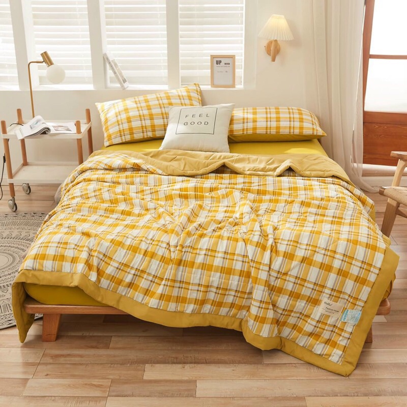Bộ Chăn Ga Gối Cotton Tici Kẻ Chăn Chần Mềm Mịn Full Size Ga Giường