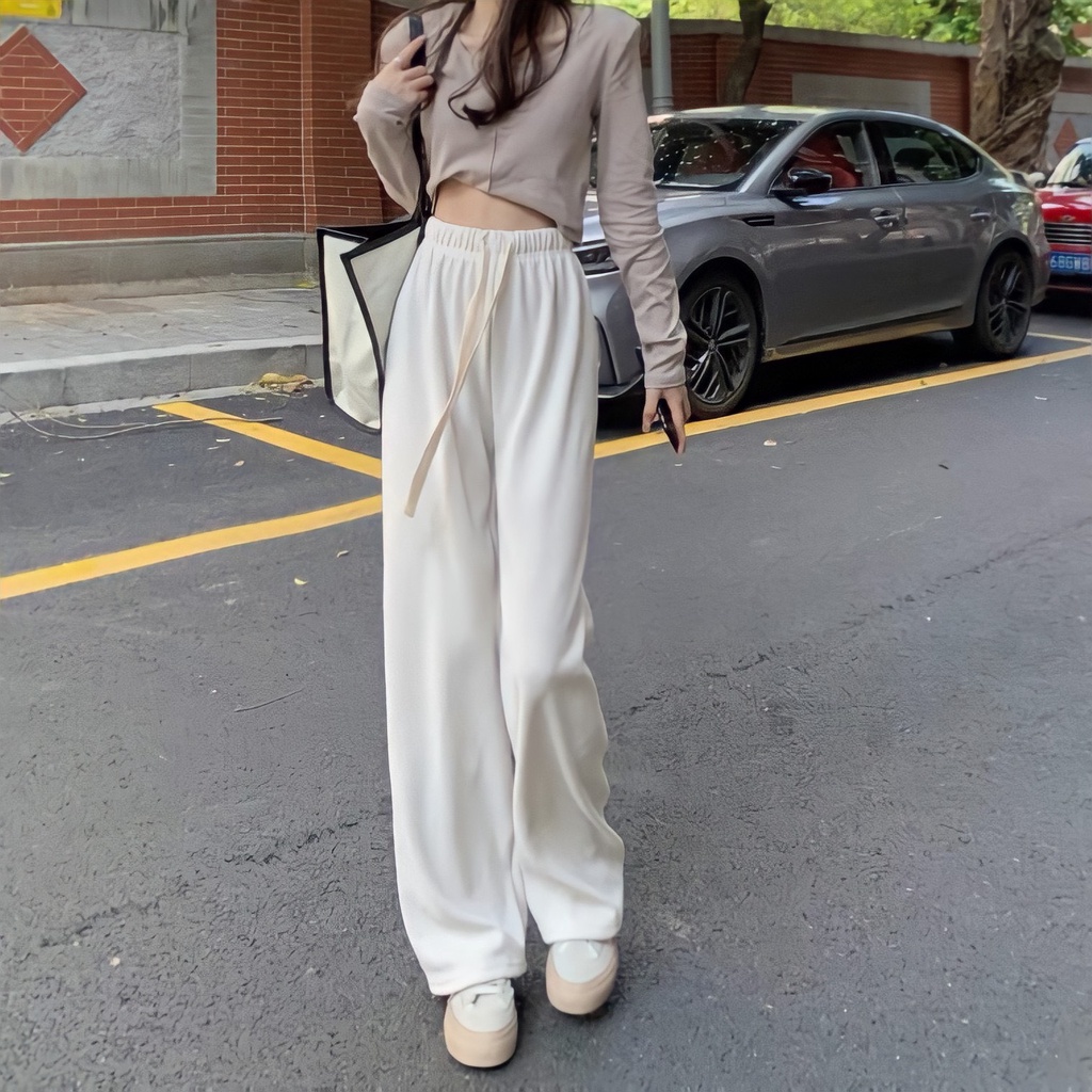 Quần Culottes Nữ Dây Rút To 🦋 Quần Dài Nữ Cạp Chun Ống Rộng Vải Nhung 3 Màu 🦋