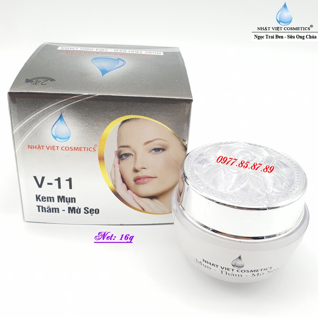 Kem mụn – Xóa thâm – Mờ sẹo dưỡng chất Ngọc trai đen - Sữa ong chúa V-11 Nhật Việt Cosmetics (16g)