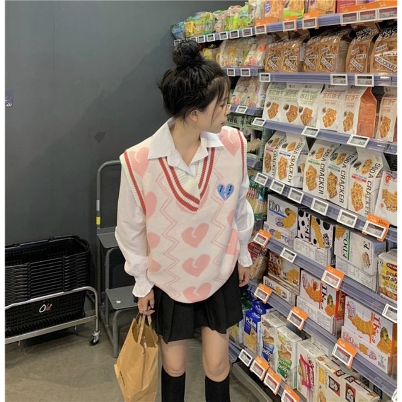 Áo gile len hình trái tim cổ chữ V oder taobao