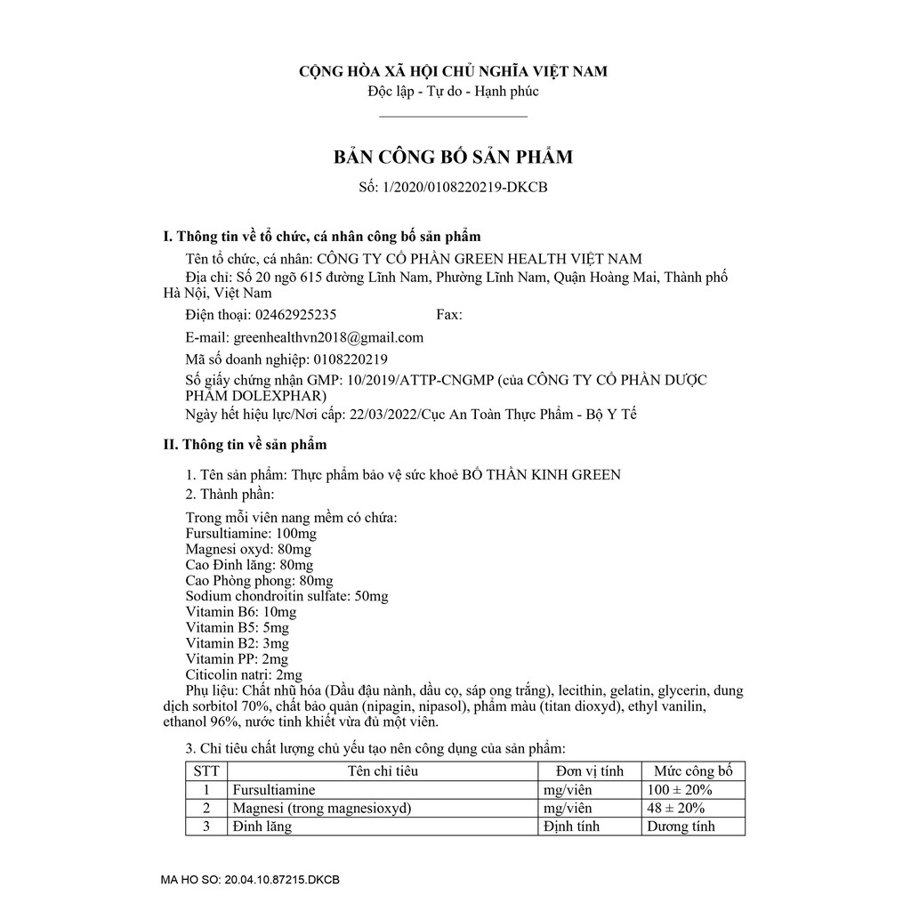 BỔ THẦN KINH GREEN HEALTH - 30 VIÊN/HỘP