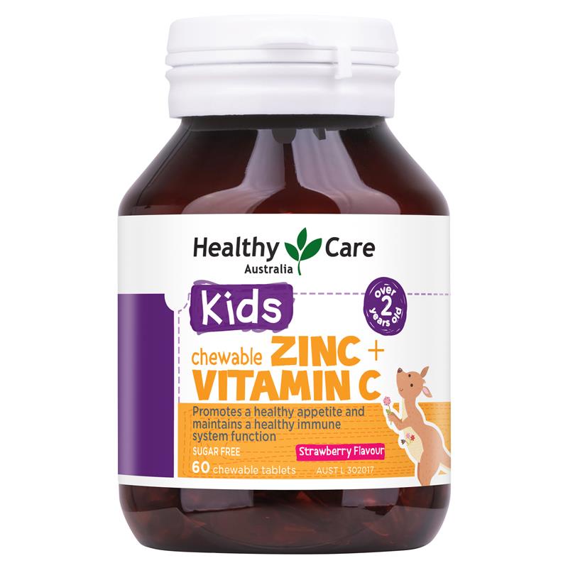 Viên nhai tăng đề kháng cho bé Healthy Care Kids Zinc + Vitamin C 60 viên