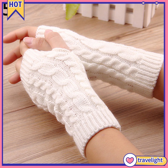 Găng Tay Dệt Kim Hở Ngón Giữ Ấm Cho Nữ